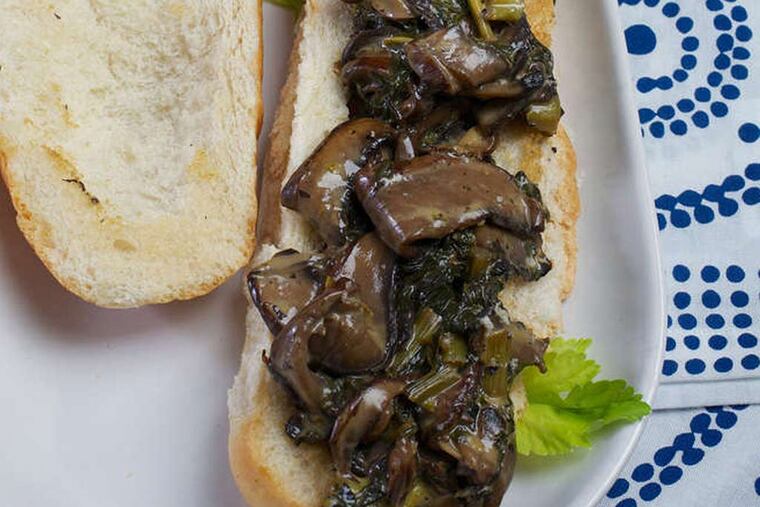 Philly-Style broccoli rabe, portobello and cheese sandwiches. (Photo for The Washington Post by Deb Lindsey)