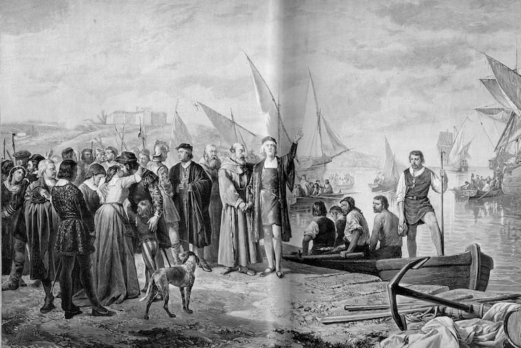 Depiction of Christopher Columbus at Palos harbor (Cartagena).