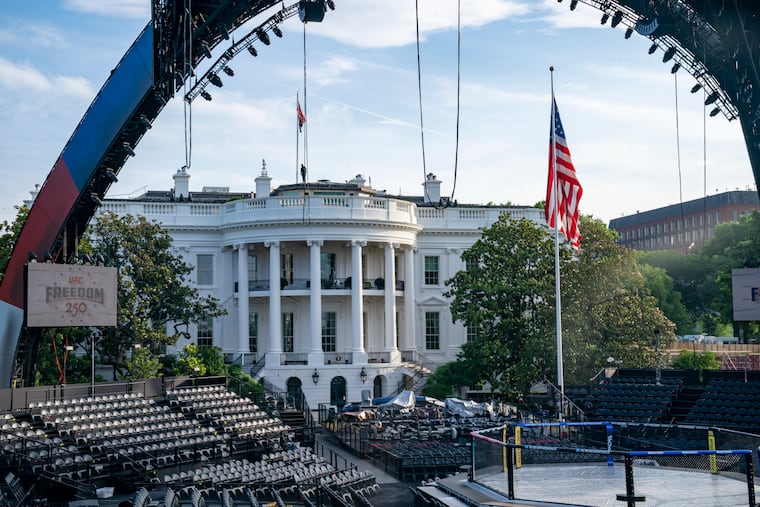 The UFC fight cage outside the White House this week.