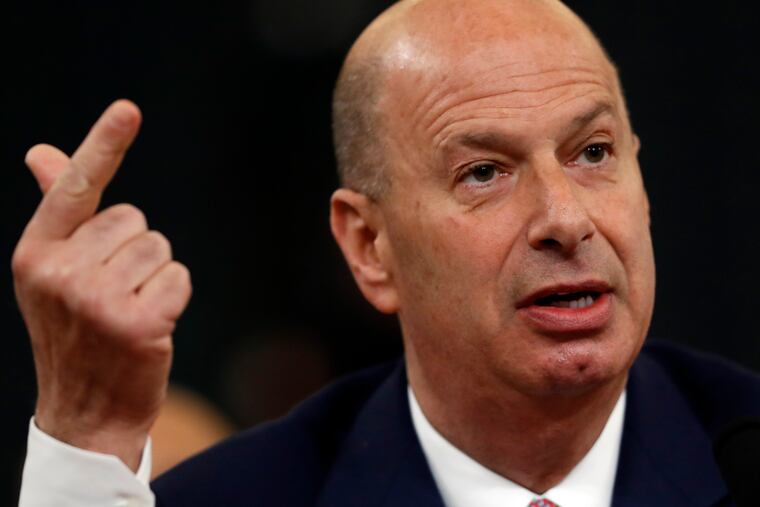 Gordon Sondland, U.S. ambassador to the European Union, gives his opening statement Wednesday to the House Intelligence Committee.