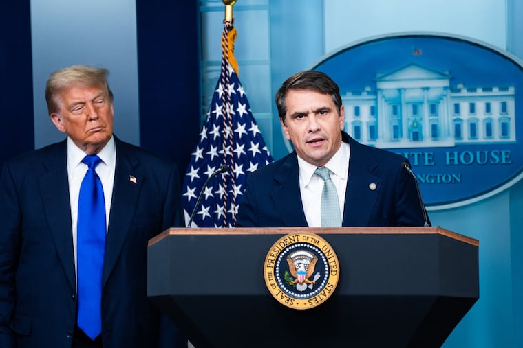 Todd Blanche during a media briefing with President Donald Trump in June.