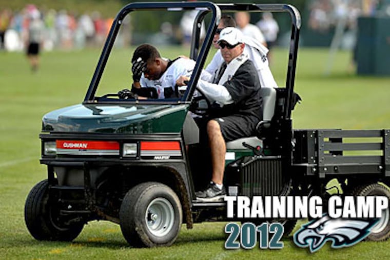 The official word from the Eagles is that Nnamdi Asomugha suffered a lacerated lip and has a sore neck. (Bill Adams/The Express Times/AP)