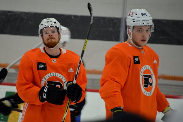 David Kase (left) and Maksim Sushko (right) are expected to be in the Flyers' makeshift lineup Thursday.