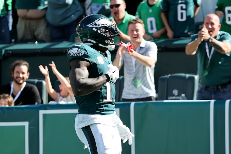 Eagles wide receiver A.J. Brown found the end zone twice in a dominant performance against the Commanders.