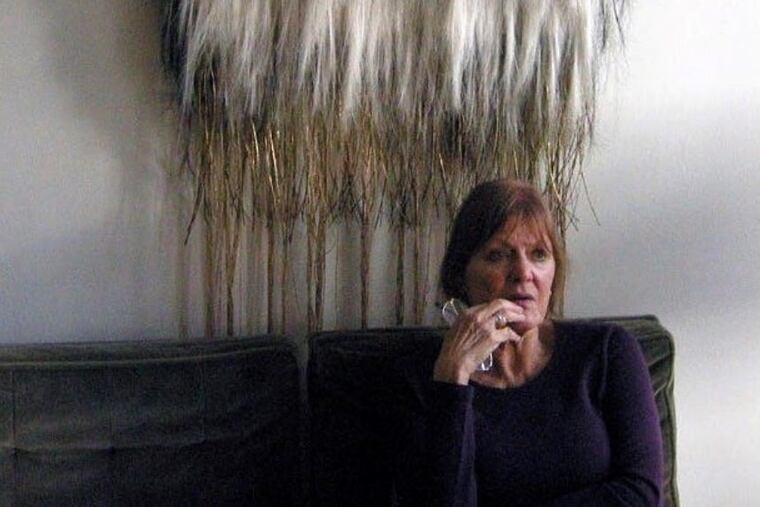 Ms. Bobrowicz sits in front of one of her fiber sculptures. "Processes go through change, and I just go with it also," she said in an online interview with Judith Zausner on agingandcreativity.blogspot.com. "I had the good fortunate of being provoked creatively."
