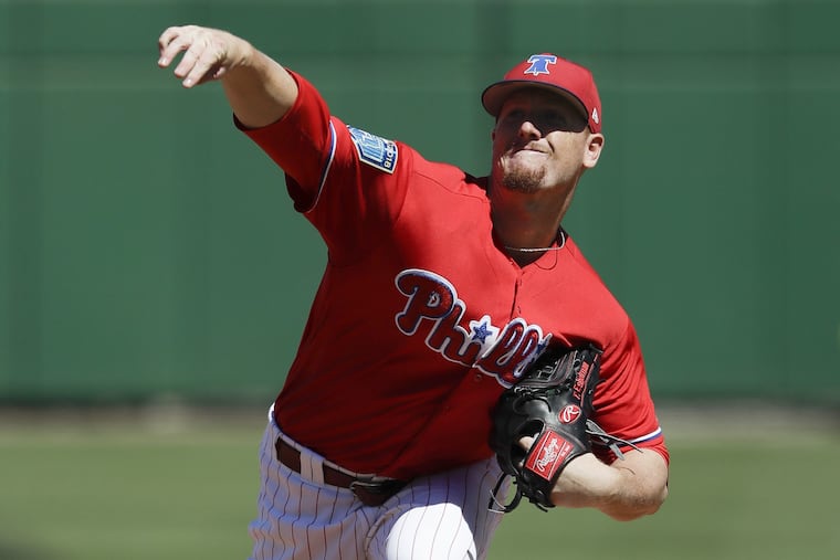 Phillies pitcher Tom Eshelman throws during a split squad spring training game against the Baltimore Orioles at Spectrum Field in Clearwater, FL on Saturday, March 3, 2018.