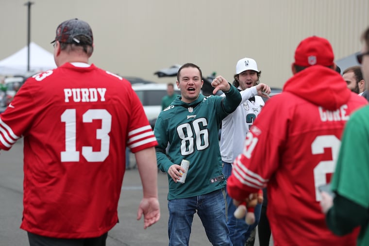 Eagles fans boo 49ers fans ahead of last season's NFC Championship game at the Linc. 
