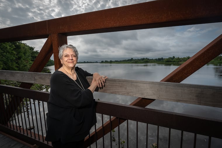 Alice Smith, who has been on a multi-decade quest to find a rumored sunken Civil War submarine prototype, named Alligator Jr., at the river in Delanco, New Jersey, on July 31, 2024.