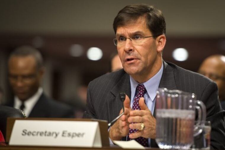 U.S. Army Secretary Dr. Mark T. Esper testifies before Congress in December 2017 about the planned Army Futures Command, which is supposed to speed the development of new weapons, vehicles and systems, from the current five years, to one year. The Army is considering Philadelphia and four other cities for command headquarters and hundreds of new jobs