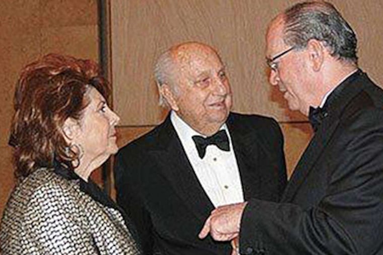 Sandra Schultz Newman, Raymond G. Perelman (center) and Aramark chairman Joseph Neubauer at the gala opening of the new Barnes Museum on May 18. Newman has been unable to attend a deposition regarding the city's Family Court building, in part citing illness. (Philadelphia Public Record)