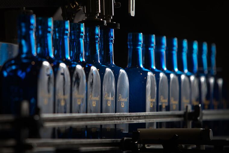 Bottles of Bluecoat American Dry Gin at Philadelphia Distilling's plant.