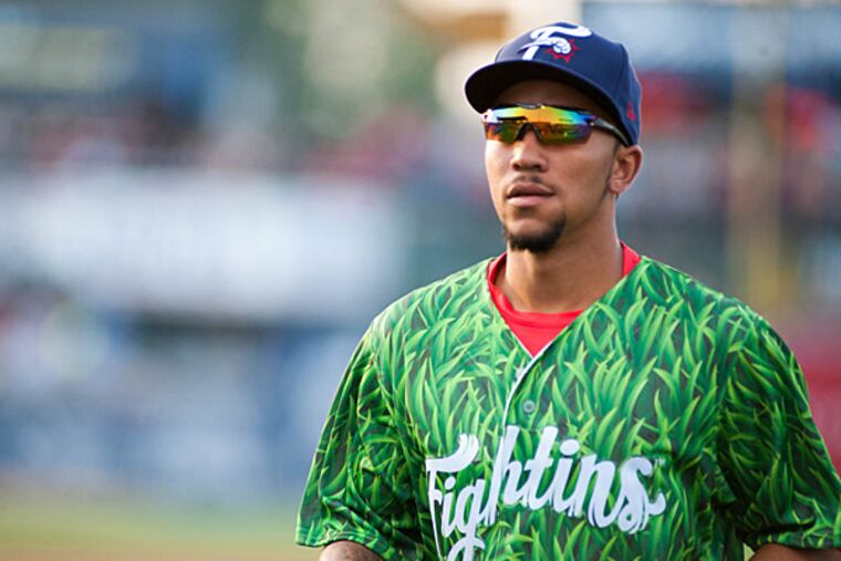J.P. Crawford sports the Reading Fightin Phils' Go Green uniform.
(Photo courtesy Reading Fightin Phils)