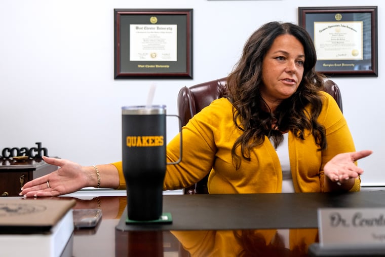 Moorestown School District Superintendent Courtney McNeeley in her office Thursday, August. 14, 2025. Moorestown is one of only a few districts in the state that does not yet have tuition-free, full-day kindergarten or a fully funded plan to add it. She has a plan to change that - if voters approve an upcoming bond referendum.