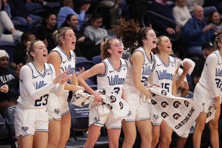 The Villanova bench celebrates during a game against Xavier. The Wildcats have won nine in a row.