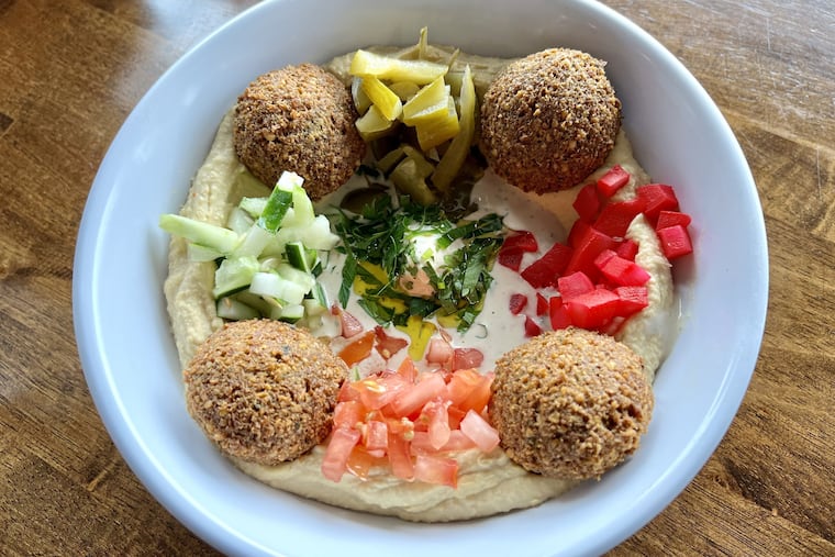 Falafel and hummus at Bishos, 7950 Oxford Ave.