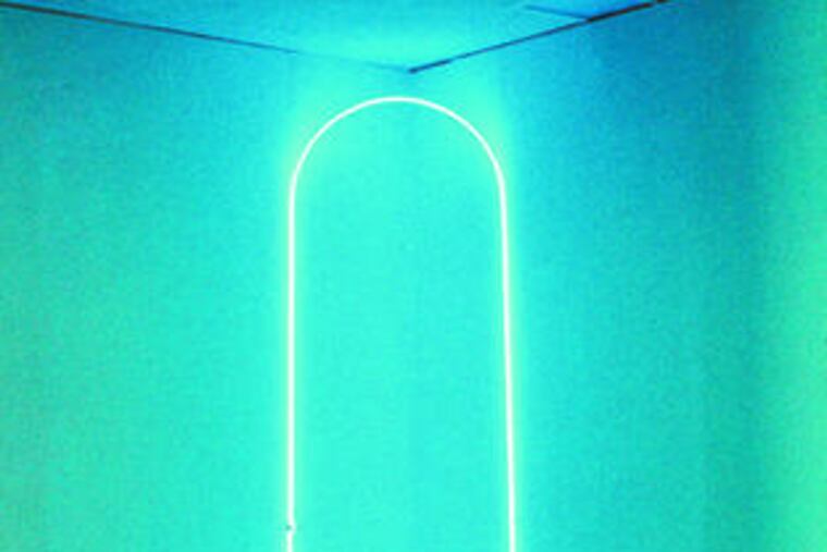 "Blue Inside Corner Neon " by Antonakos, 1971: Colored light alters the perception of space by creating complex illusions.