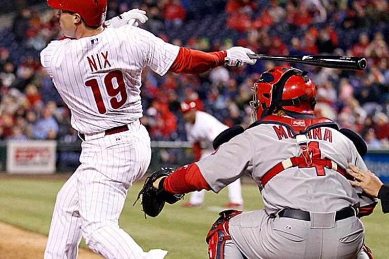 Laynce Nix tied the game at 3-3 in the seventh inning with a pinch-hit double to the alley in left-center off of righthander Fernando Salas. (Yong Kim/Staff Photographer)