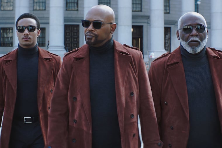 JESSIE T. USHER as John "JJ" Shaft, SAMUEL L. JACKSON as John Shaft and RICHARD ROUNDTREE as John Shaft, Sr. in New Line Cinema's action comedy "SHAFT," a Warner Bros. Pictures release.