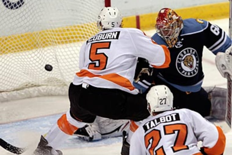 Flyers defenseman Braydon Coburn scored the team's second goal against the Panthers on Sunday. (Alan Diaz/AP)