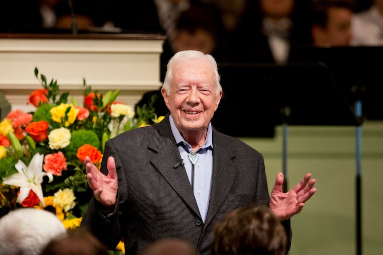 Former President Jimmy Carter teaches Sunday school class at the Maranatha Baptist Church in his hometown of Plains, Ga., in 2015.