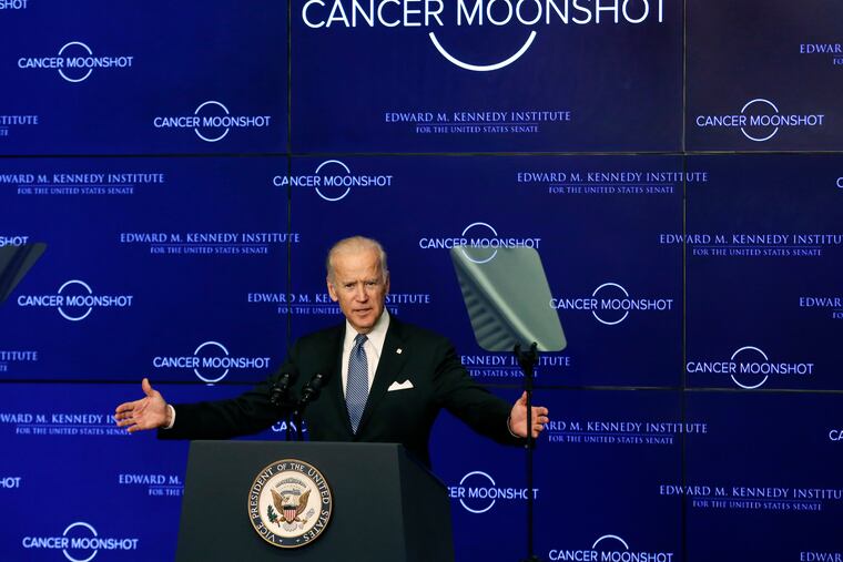 Then-Vice President Joe Biden spoke at the Edward M. Kennedy Institute for the United States Senate, on Oct. 19, 2016 in Boston, about the White House's cancer "moonshot" initiative.