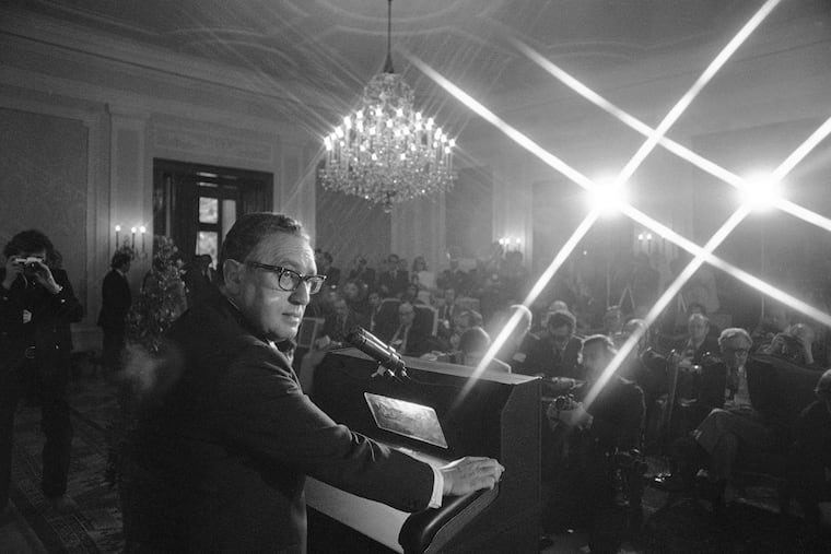 U.S. Secretary of State Henry Kissinger faces international press at a news conference in Schloss Klessheim in Salzburg, Austria, June 11, 1974. Kissinger, the diplomat with the thick glasses and gravelly voice who dominated foreign policy as the United States extricated itself from Vietnam and broke down barriers with China, died Nov. 29. He was 100.