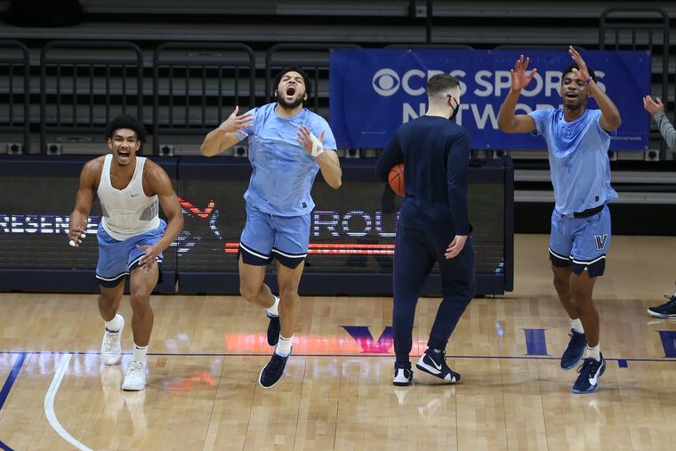 Villanova's Jermaine Samuels, Caleb Daniels, and Trey Patterson (from lef to right) in pregame warmups before Tuesday's win over St. John's.