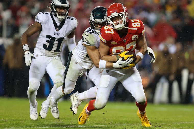 Kansas City Chiefs tight end Travis Kelce in action against the Eagles on Nov. 20, 2023.