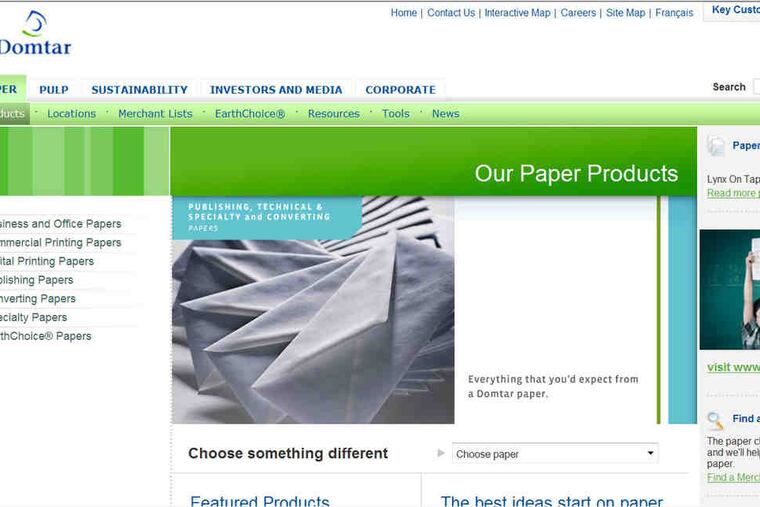 Domtar Paper Co. is moving to a larger warehouse facility in Langhorne. Above, a screen grab from the Montreal company's website.