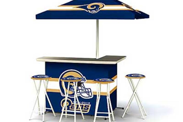 The best thing about this $500 St. Louis Rams portable bar, says Joe Sixpack, is that it's on wheels, so you can easily drag it to the curb after your team's embarrassing losing season.