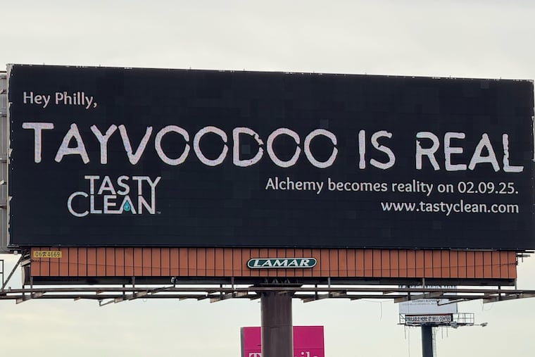 Jake Duhaime, a Boston-based marketing executive and lifelong Taylor Swift fan, partnered with TastyClean to make a "Tayvoodoo is real" billboard less than one mile away from Lincoln Financial Field to troll Eagles fans.