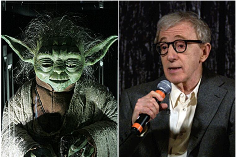 'Star Wars' and Woody Allen both hit movie theaters today. (Getty Images/ Yoda photo by MJ Kim; Woody Alllen photo by Amanda Edwards)