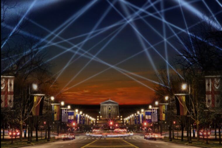 A preview of the light installation that will take over the Ben Franklin Parkway in September, powered by people's voices, delivered online and by app.