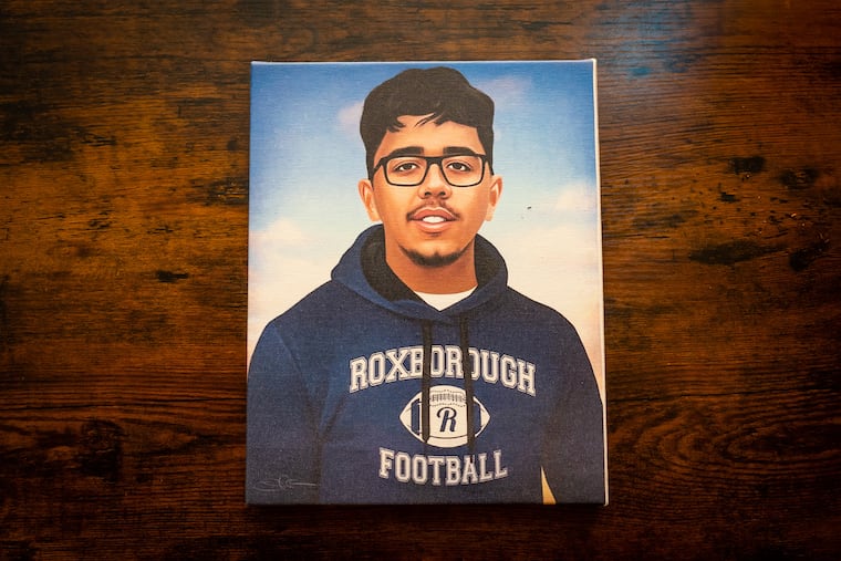 A painting of Nicolas Elizalde, who was killed in a shooting at Roxborough High School in September 2022.