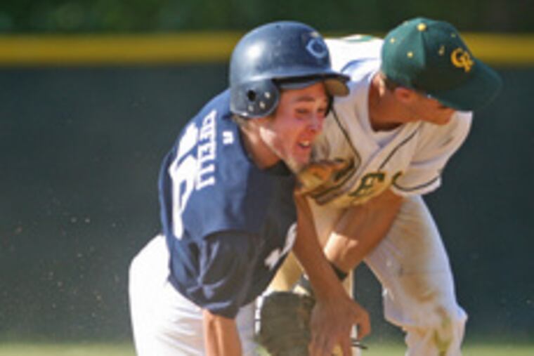 Timber Creek's Joe Cifelli runs into Clearview shortstop Eddie Eisenhart on an unsuccessful steal in the sixth inning. Story D8