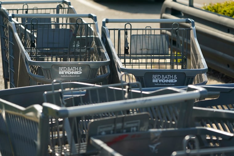 Bed Bath & Beyond shopping carts are left in a corral in Flowood, Miss.