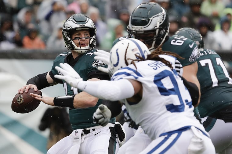 Carson Wentz throws his first pass of the season.