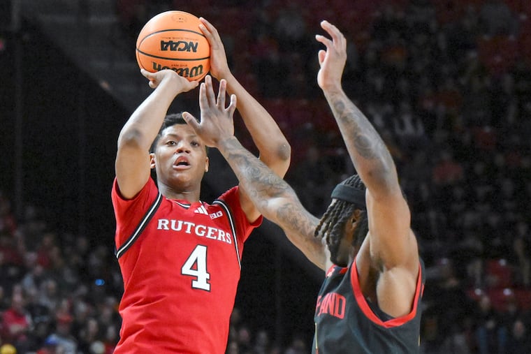 Rutgers guard Ace Bailey (4) shoots the ball against Maryland on Feb. 9.