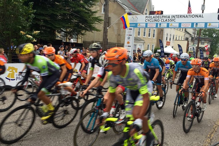The cyclists take off at the start of the Philadelphia International Cycling Classic in Manayunk June 5, 2016.