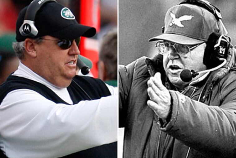 Jets coach Rex Ryan has a personality almost as big as his father, and former Eagles coach, Buddy Ryan. (AP and Staff file photos)