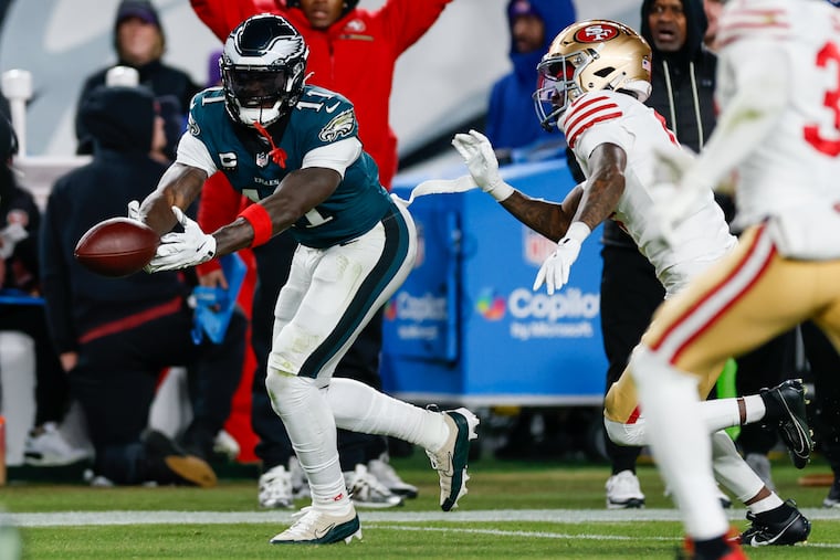Eagles wide receiver A.J. Brown had a rough outing as the team lost a home playoff game for the first time since 2019.