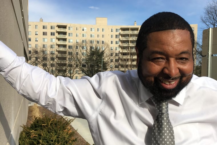 Entrepreneur Gregory Thorne, who turned his life around and wants to help others do the same, stands outside his Bala Cynwyd office.