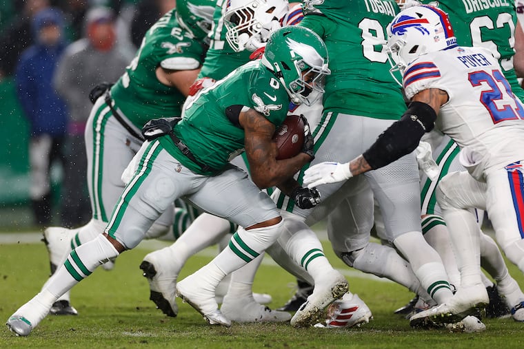 Running back D'Andre Swift carries the ball in the first quarter against the Buffalo Bills. The Eagles had only 46 rushing yards in the loss to the 49ers.
