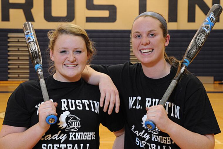 West Chester Rustin softball players Caela Abadie (left) and Anna Steinmetz. (Clem Murray/Staff Photographer)