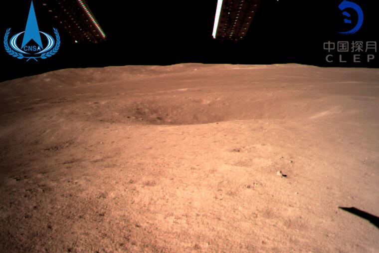 In this photo provided Jan. 3, 2019, by China National Space Administration via Xinhua News Agency, the first image of the moon's far side taken by China's Chang'e-4 probe. A Chinese spacecraft on Thursday, Jan. 3, made the first-ever landing on the far side of the moon, state media said. The lunar explorer Chang'e 4 touched down at 10:26 a.m., China Central Television said in a brief announcement at the top of its noon news broadcast. (China National Space Administration/Xinhua News Agency via AP)