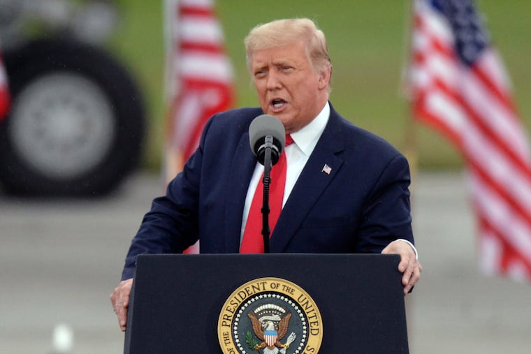 President Donald Trump speaks during a rally at MBS International Airport, Thursday, Sept. 10, 2020, in Freeland, Mich. (AP Photo/Jose Juarez)