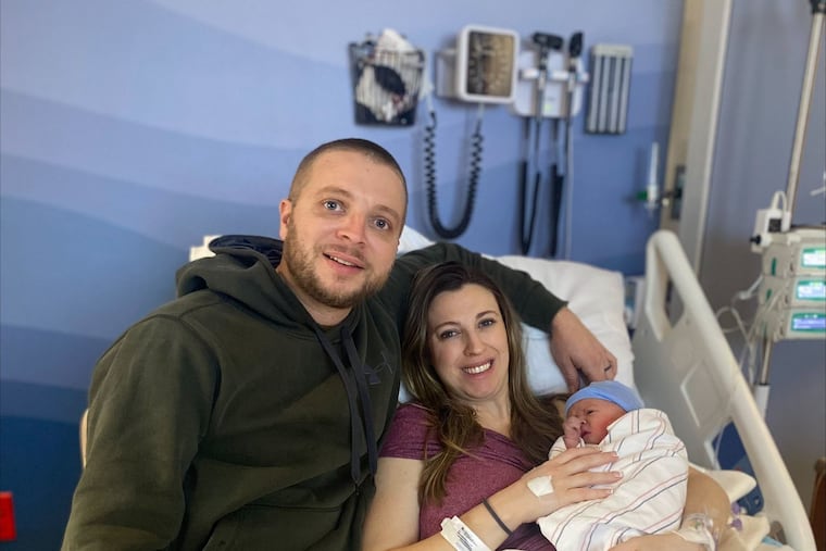 Owen Eugene Brewer, may be the first baby born in the Philadelphia area. He arrived at midnight at St. Luke's Hospital's Anderson Campus in Easton. He was born, at 6 pounds, 3 ounces, and 18 inches to parents, Nadia and Ethan Brewer.