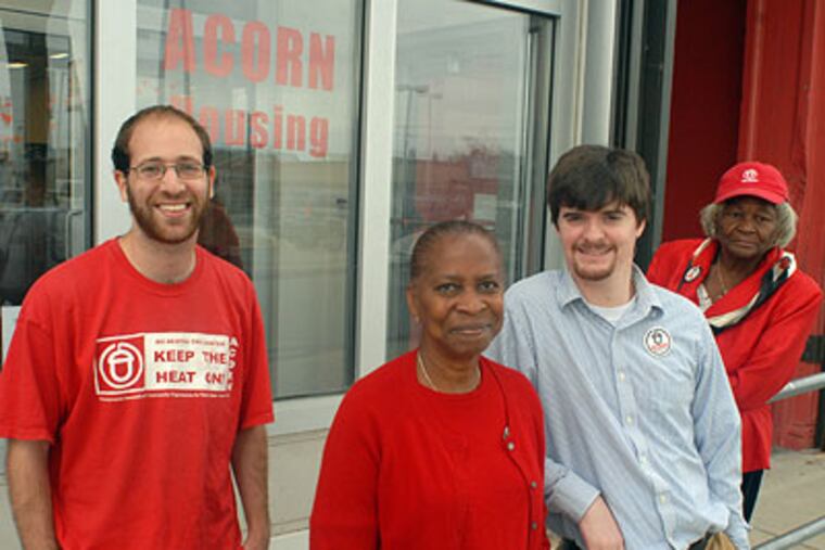 From the left, ACORN head organizer Neil Herrmann, legislative director Ian Phillips, West Oak Lane organizers Junette Marcano and Miriam McKnight. (Ron Tarver / Staff Photographer)