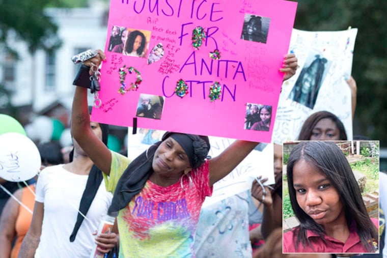 Hundreds march on Bristol Street to the site where Anita Cotton (inset) was fatally stabbed.