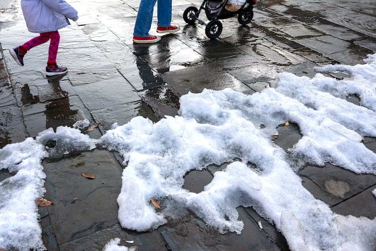 The snowpack was on the run in Old City on Sunday. It might get a booster shot this weekend.